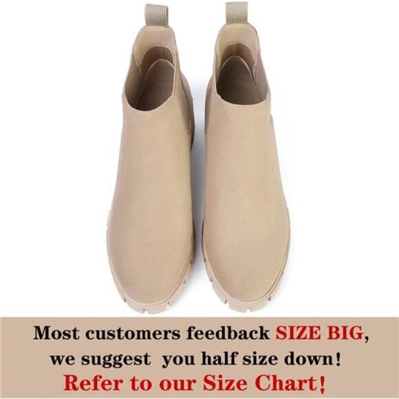Women's Chelsea Boots - Comfortable Lug Sole Slip-On Ankle‎ Booties, Nude - Picture 3 of 7